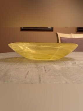 Large Yellow Art Glass Bowl Swirl MCM Murano Style Centerpiece